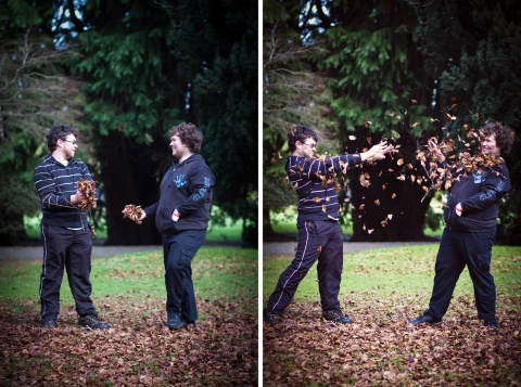 Stephen & Michae having a leaf fight!